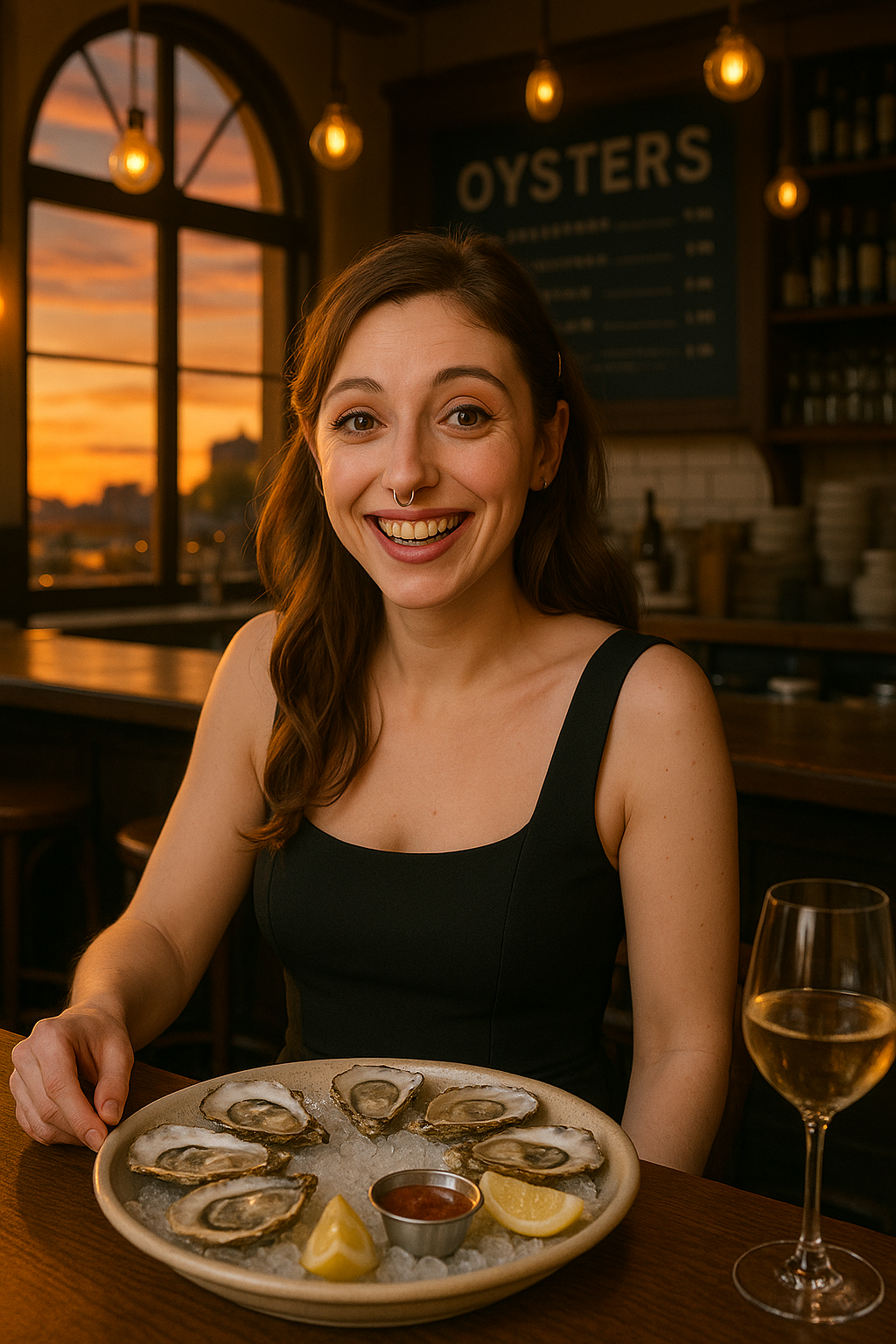 Miss Dizzum the urban mistress fantasy babe having oysters and looking pretty