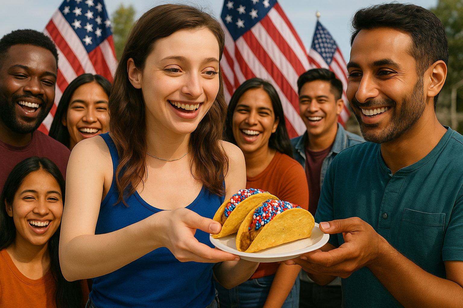 Miss Dizzum the fantasy babe is handing out Trump tacos to immigrants and migrants