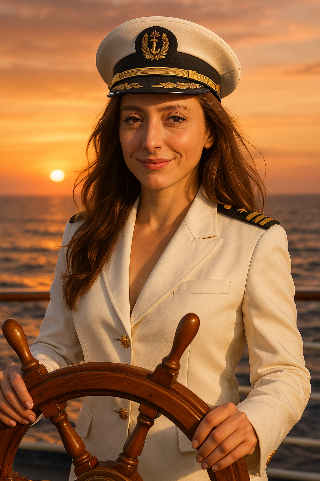 Miss Dizzum steers the love boat at sunset